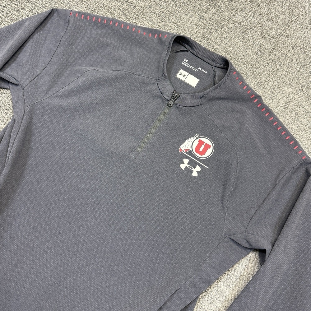 Utah Utes Under Armour Jacket Men's Medium Gray Red 1/4‎ Zip Pullover Athletic